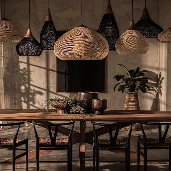 Lampes suspendues design Vintage fait à la main en rotin lumière LED éclairage de Style japonais pour cuisine île Loft salle à manger