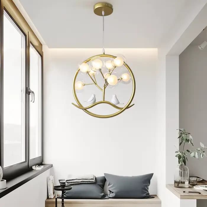 Lustre boule nordique or Design branche d'arbre lustre avec oiseaux maison cuisine Restaurant maison intérieur couloir lumière