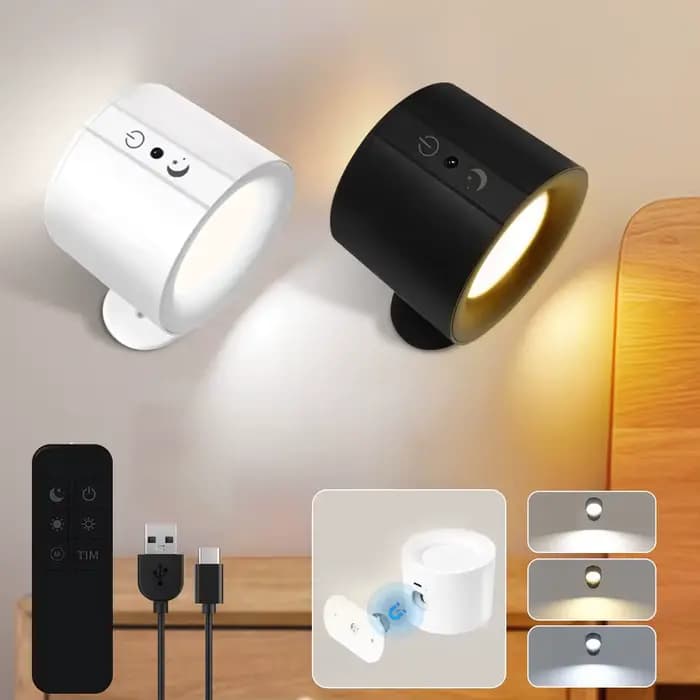 Mur LED lumière Rechargeable tactile Double tête applique 360 rotatif 3 couleurs appliques lumière sans fil veilleuses pour chambre