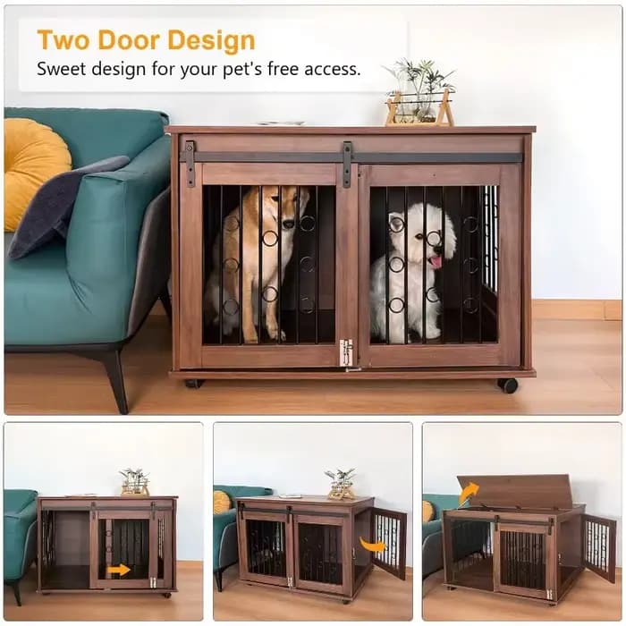 Cage en bois de luxe pour animaux de compagnie et produits de maison, conception à Double porte, grand espace réglable pour grand chien