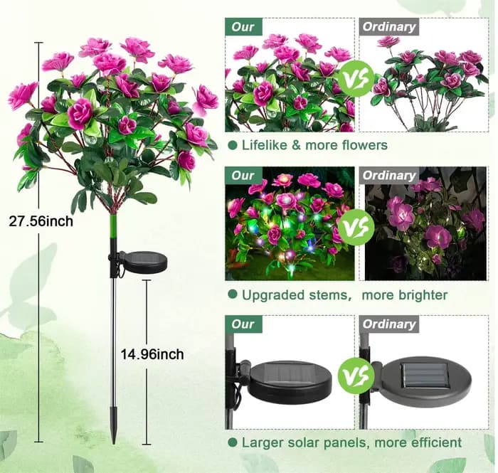 LED lumière solaire étanche azalée fleurs solaires lampe extérieure décorative pour jardin cour pelouse chemin éclairage vacances mariage décor