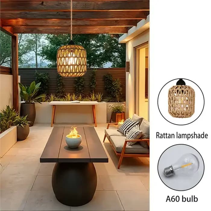 Lustre d'extérieur alimenté par batterie SHGO, luminaire suspendu en rotin tressé pour gazebo, pergola, véranda, décoration inté