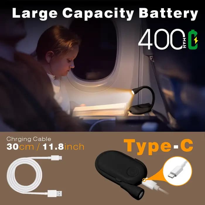 Lampe de lecture LED pour livre, protection des yeux, 3 couleurs réglables, lumière à clip 360° ° Lampe d'étude pliable rechargeable pour la lecture en voyage ou dans la chambre