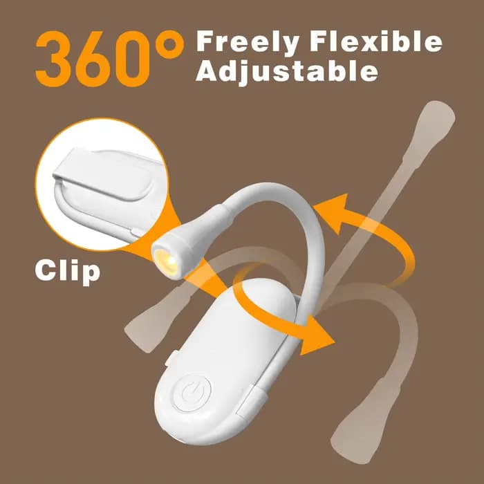 Lampe de lecture LED pour livre, protection des yeux, 3 couleurs réglables, lumière à clip 360° ° Lampe d'étude pliable rechargeable pour la lecture en voyage ou dans la chambre