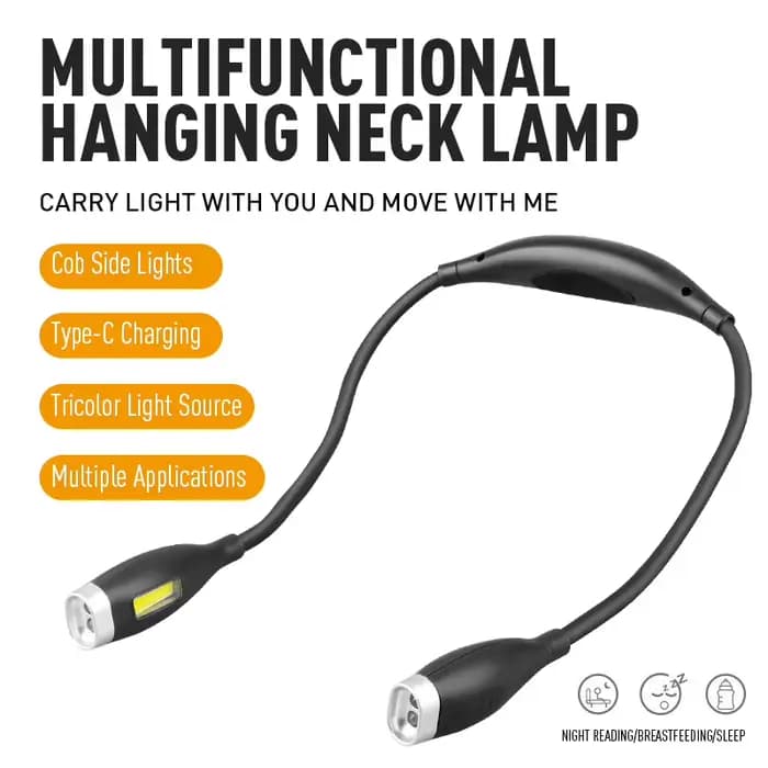 Lampe de cou de lecture LED portable, chargement USB, lampe de poche intérieure, lampe d'étude, course de nuit, marche, ogo, camping