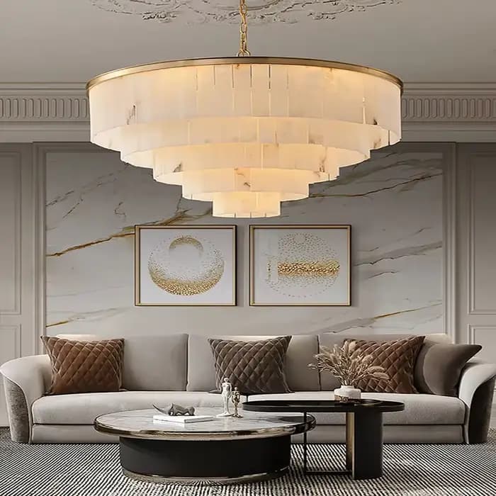 Lustre en marbre naturel pour la décoration intérieure, lampe à suspension Ludéviation, luminaire de luxe, salon, villa, duplex, escaliers, moderne