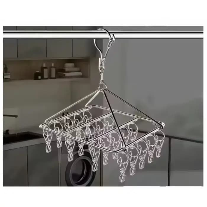 Séchoir à linge 40 pinces en inox pratique et rétractable