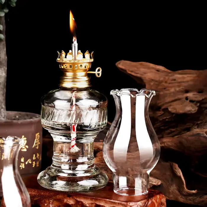 Lampe à huile en verre, lanterne classique rétro vintage, portable, grande capacité, éclairage décoratif intérieur/extérieur, durable, d'urgence