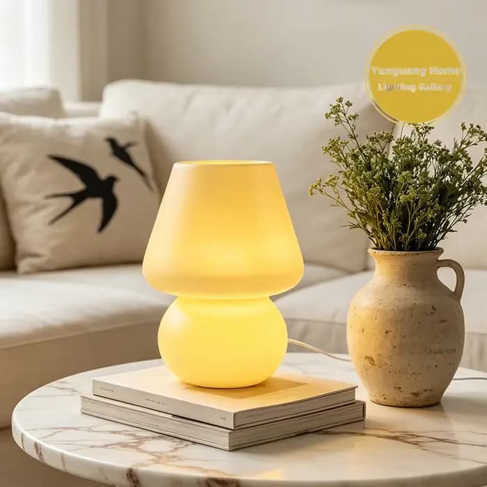 Lampe de table en verre de Murano, moderne, simple, texturée, en forme de champignon, lampe de chevet, 3 températures de couleur, décoration pour chambre à coucher, salon