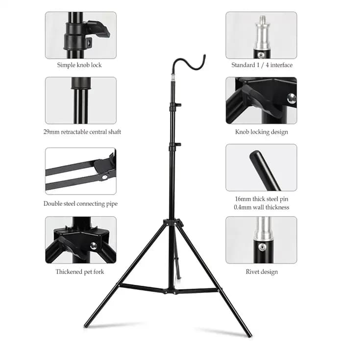 Trépied pliable télescopique de 2 m, support de lampe de sol en aluminium léger réglable, accessoires de camping en plein air