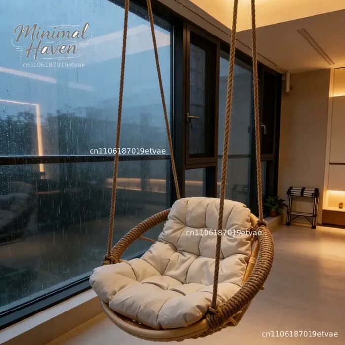 Fauteuil suspendu en rotin pour intérieur, balançoire double en rotin, idéal pour s'asseoir et se reposer, parfait pour balcon, style tendance.