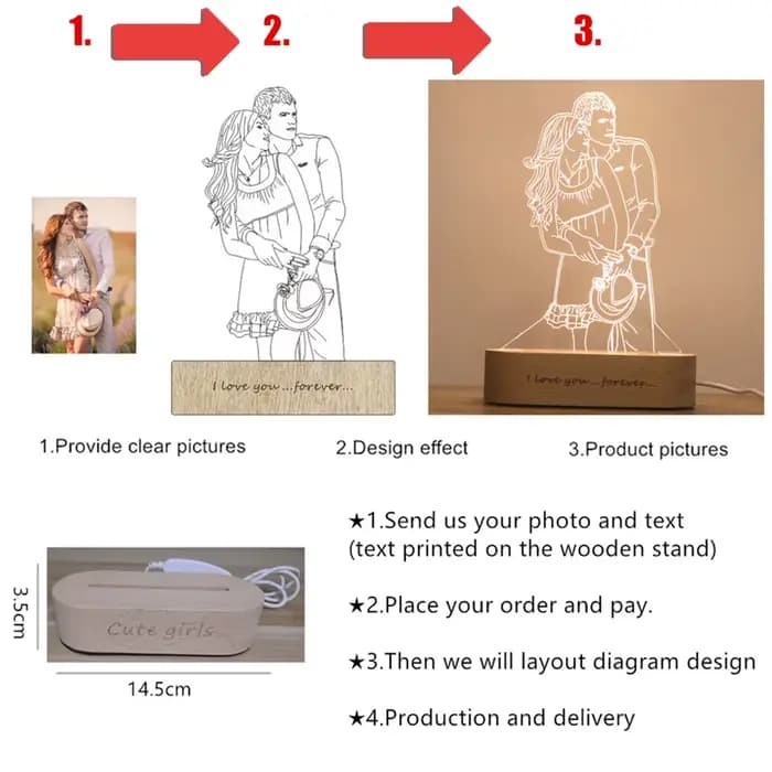 Lampe 3D avec Photo personnalisée, texte personnalisé, veilleuse pour chambre à coucher, anniversaire de mariage, cadeau de fête des mères et des pères