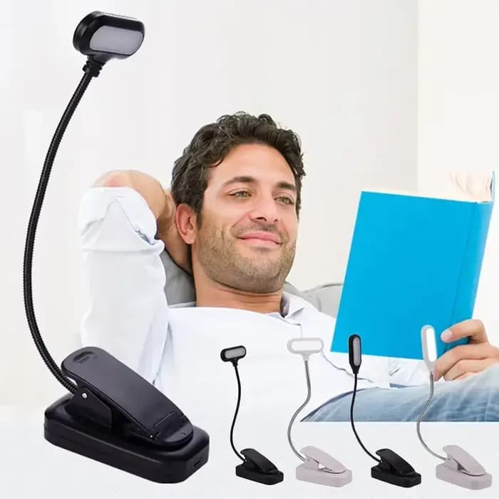 Lampe de lecture LED portable, lumière du jour blanche, flexible, clip facile, lampe de nuit, chambre à coucher