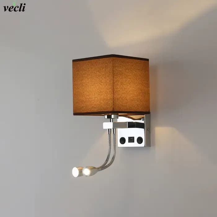 Applique murale moderne E27, lumière de lecture et d'étude protectrice pour les yeux, veilleuse avec interface USB, éclairage de chevet pour chambre à coucher