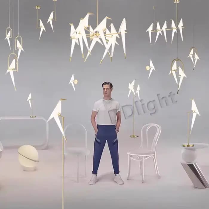 Lustres modernes en papier grue lustre conception d'oiseau lampe suspendue créative décoration de la maison pour Loft Foyer salon salle à manger chambre d'enfant
