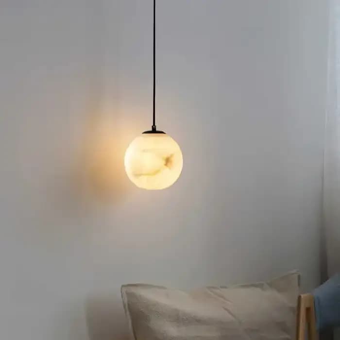 Lampe suspendue en marbre naturel, boule ronde en laiton, plafonnier pour chambre à coucher, lampe de chevet, comptoir de Bar, salle à manger, étude
