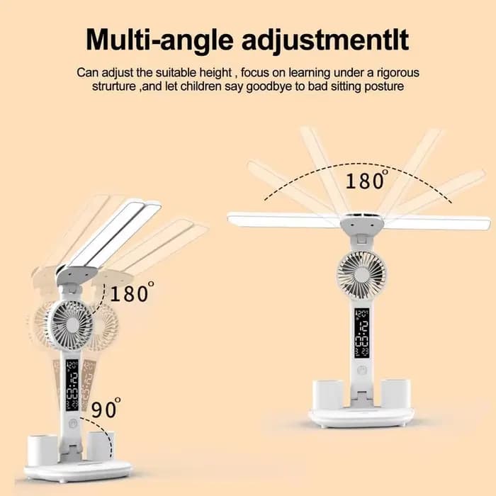 Lampe de Table Rechargeable pour étude, lampe de bureau lampe de lecture lampe de Table Led avec ventilateur, lampe de lecture d'affichage d'horloge Led