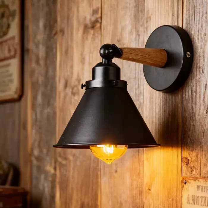 Applique murale industrielle nordique en bois, éclairage d'intérieur industriel, lampe de chevet, salle de bains, chambre à coucher, applique murale, décor