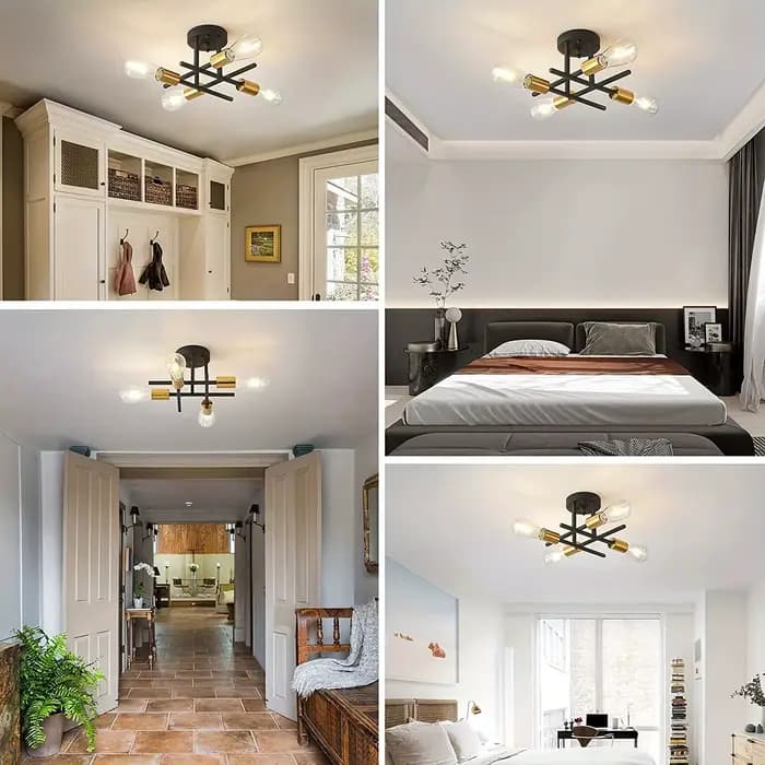 Plafonnier semi-affleurant au design moderne, disponible en noir et en or, éclairage d'intérieur, luminaire de plafond, 4 unités