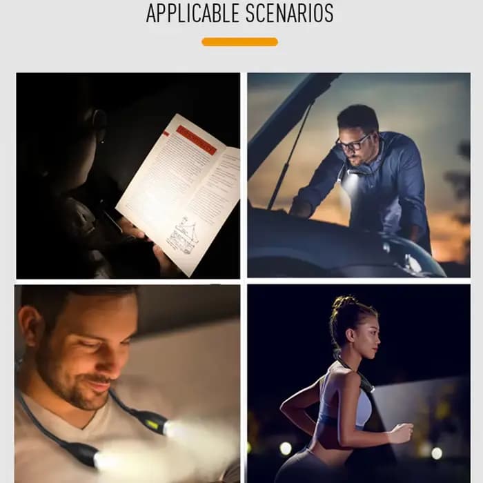 Lampe de cou de lecture LED portable, chargement USB, lampe de poche intérieure, lampe d'étude, course de nuit, marche, ogo, camping