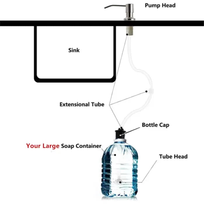 Distributeur de savon pour évier de cuisine Golden avec pompe, tube de 100 cm / bouteille de 350 ml, en acier inoxydable noir brossé chromé, distributeur à pression manuelle