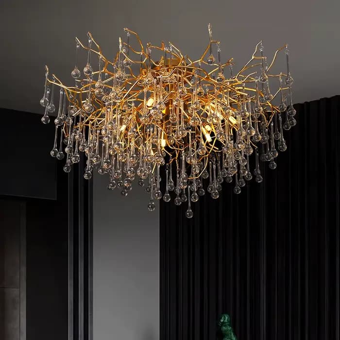 Lustres de salle en cristal modernes lustres de branche d'arbre en or lustre de plafond suspendu de luxe luminaire pour salle à manger