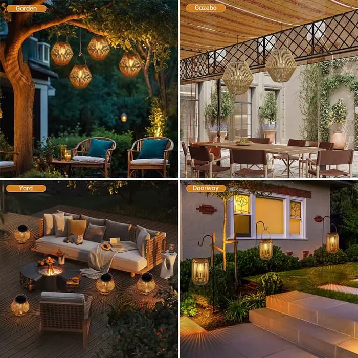 Lanterne solaire d'extérieur étanche, lanterne tissée suspendue, style Boho, décoration pour jardin et cour