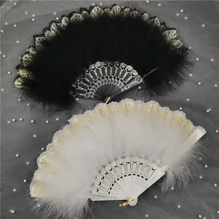 Éventail pliant à main en plumes pour décoration de danse, costume d'halloween, décorations de fête et de vacances