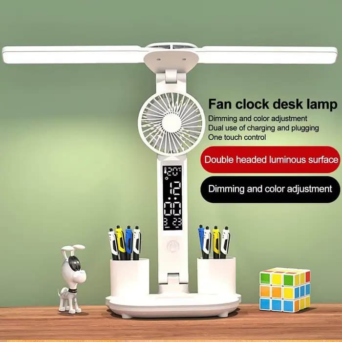 Lampe de Table Rechargeable pour étude, lampe de bureau lampe de lecture lampe de Table Led avec ventilateur, lampe de lecture d'affichage d'horloge Led