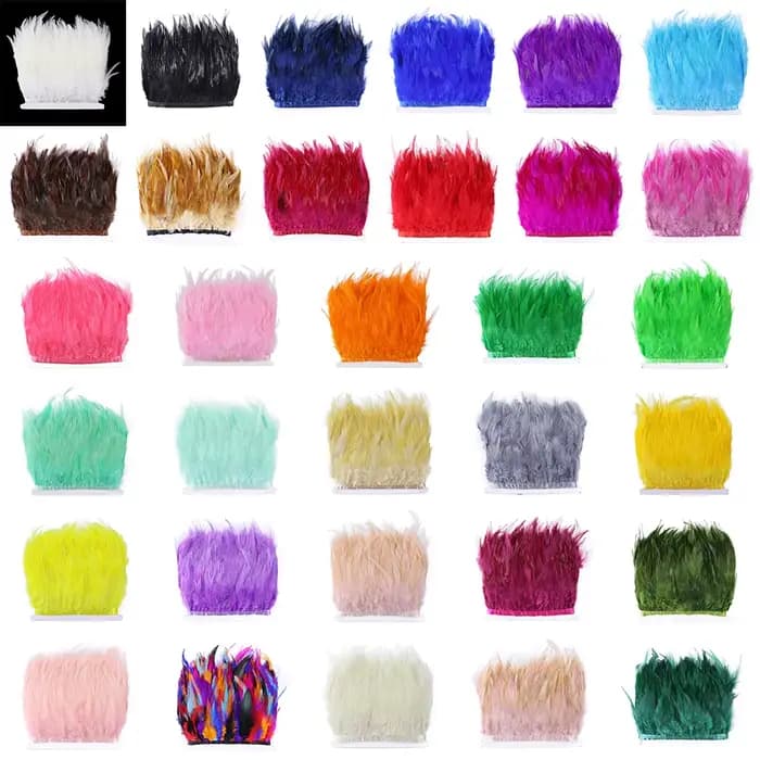 Plumes de faisan de dégager multicolores jetables, garniture à franges pour l'artisanat, décoration de robe, plume de coq naturelle gratuite, 1 mètre