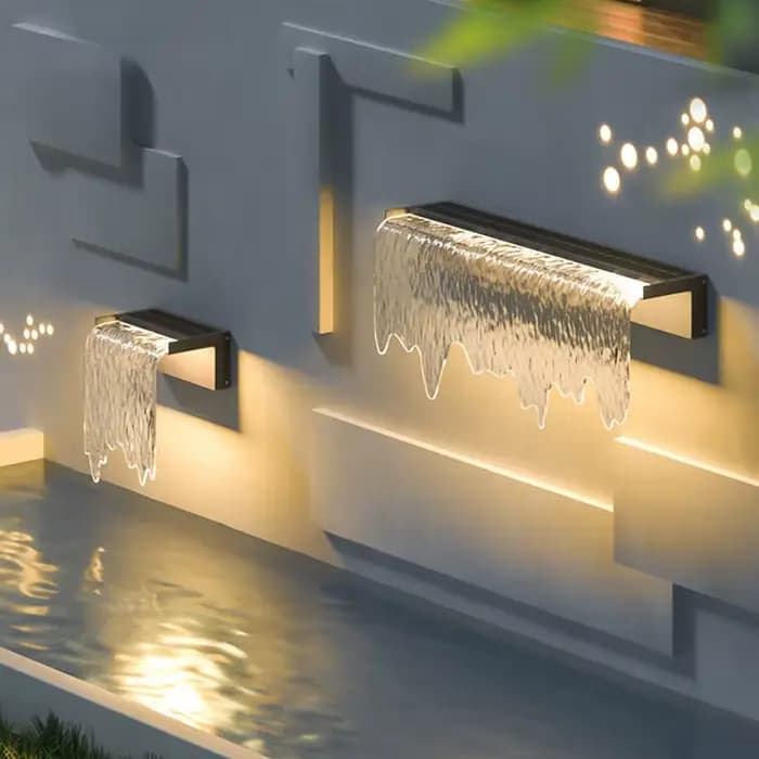 Lampes de cour de villa, lampes murales extérieures IP67, imitant l'eau qui coule, aménagement paysager de cour, lampes de jardin, lampe murale LED