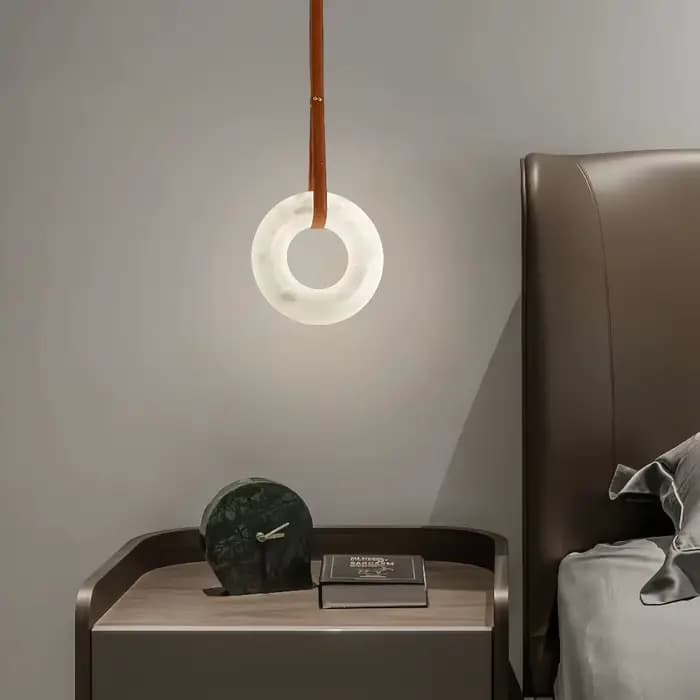 Lampe suspendue moderne en albâtre, style nordique créatif, anneau lumineux pour chambre à coucher, chevet, salle à manger, décoration de luxe, lampe suspendue en pierre
