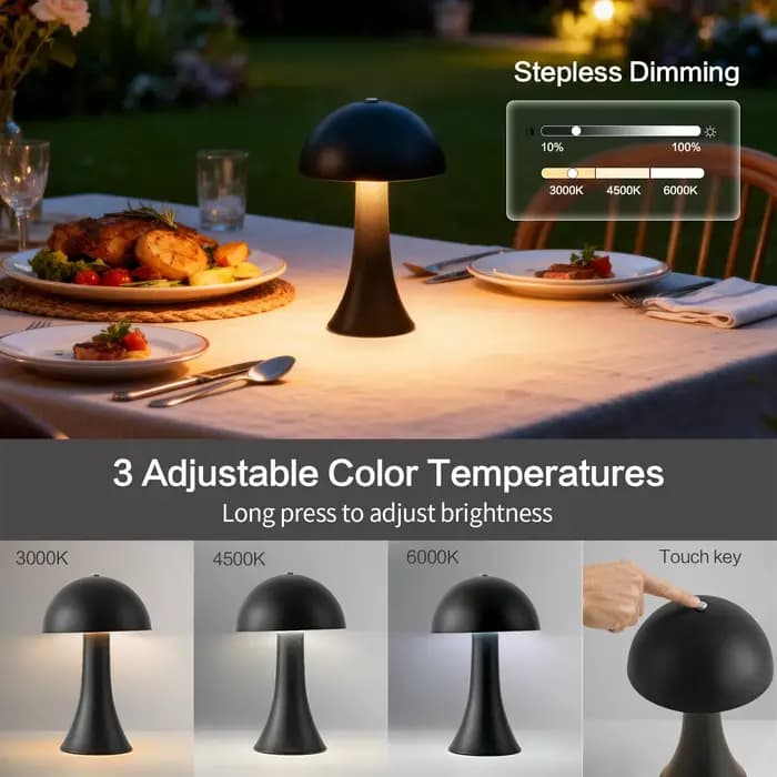 Lampe de table en forme de champignon, lumière d'ambiance, rechargeable par USB, lampe de table vintage, capteur tactile, lampe de bureau LED pour la chambre à coucher, décoration esthétique pour la m
