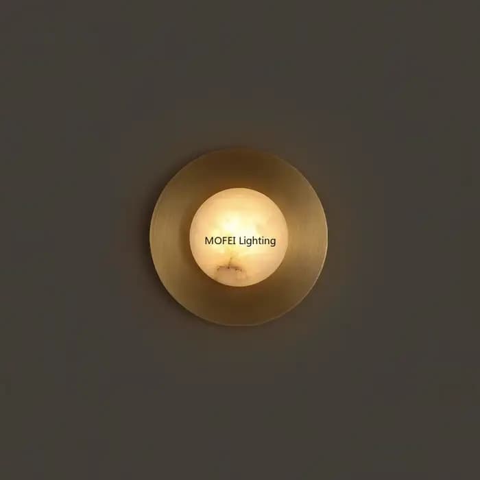 Applique murale américaine en laiton avec marbre espagnol naturel, luminaire rond pour salon, chambre à coucher, chevet, couloir, décoration intérieure