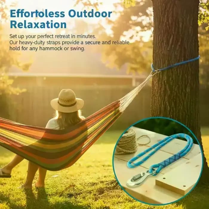 Corde de suspension pour hamac, 1 pièce, en nylon robuste avec crochet en métal, adaptée aux hamacs d'extérieur, aux balançoires d'arbre et aux chaises de patio