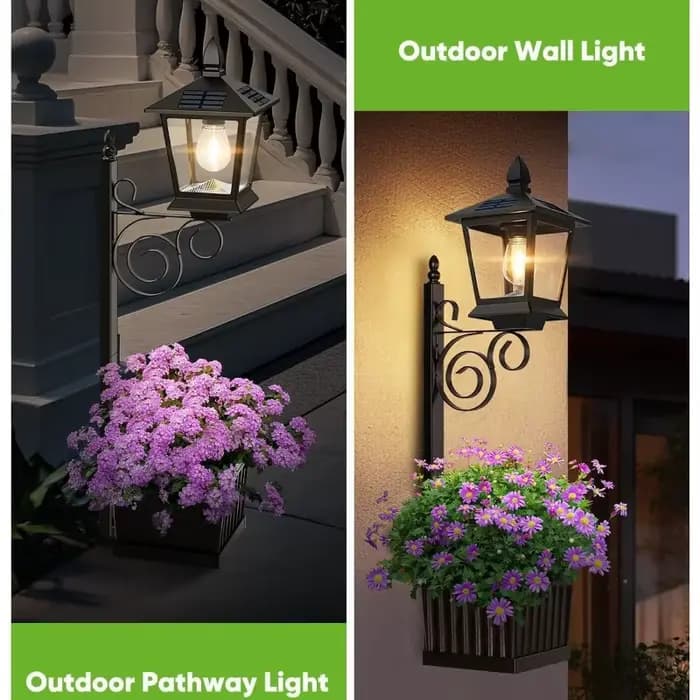 Lampe solaire décorative 2-en-1 pour extérieur, pot de fleurs, lampe de sol, murale, étanche, pour jardin, terrasse, porche, lumière blanc chaud