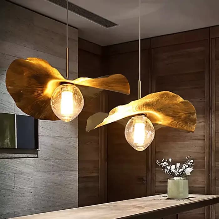 Lampe suspendue feuille de Lotus, en laiton martelé, pour salon, salle à manger, chambre à coucher, décoration de cuisine, luminaires