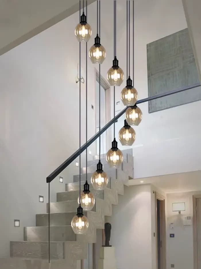 Lustre d'escalier en verre à LED, décoration de grenier de salon à la maison, éclairage intérieur de salle à manger et de chambre à coucher, livraison gratuite