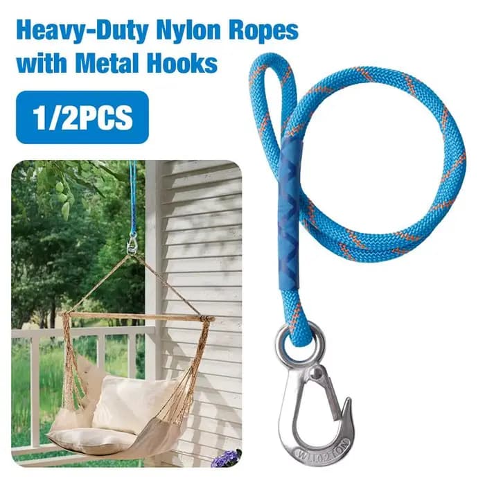 Corde de suspension pour hamac, 1 pièce, en nylon robuste avec crochet en métal, adaptée aux hamacs d'extérieur, aux balançoires d'arbre et aux chaises de patio