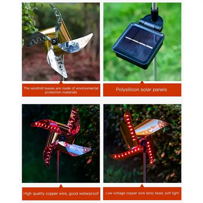 Lampe Solaire Imperméable à 32 LED avec Moulin à Vent, Luminaire Décoratif d'Extérieur, Idéal pour un Jardin, un Sentier ou un Paysage, 1 Pièce