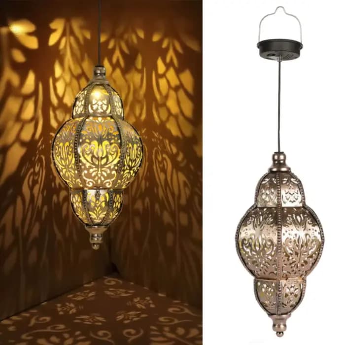 Lanterne solaire à énergie solaire, batterie au lithium, décoration extérieure en fer forgé, étanche avec crochet, lanterne marocaine pour usage extérieur