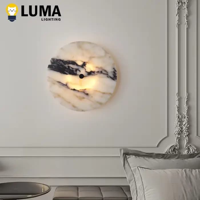 Applique murale ronde en marbre Calacatta en pierre naturelle de luxe italienne pour salon, chevet de chambre à coucher, couloir, décoration murale