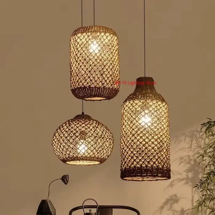 Lampe à suspension tissée en bambou, en rotin tissé, pour salle à manger, lanterne d'art japonaise en bambou, luminaires pour maison de thé