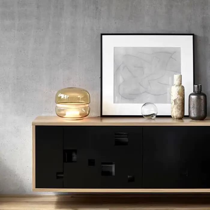 Lampe de table en marbre gris fumé, lampe en verre ambré, veilleuse mignonne, lampe de chambre à coucher, art cendré, design de luxe, macaron simple