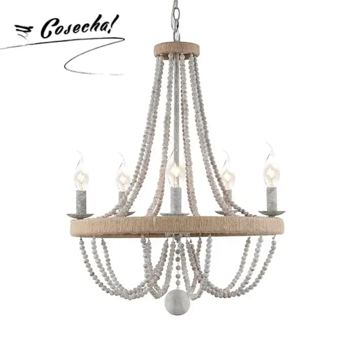 Lustre perlé en bois style bohémien, élégant, style nordique rétro Simple, en corde tissée, pour salon, chambre à coucher, crèche, cuisine
