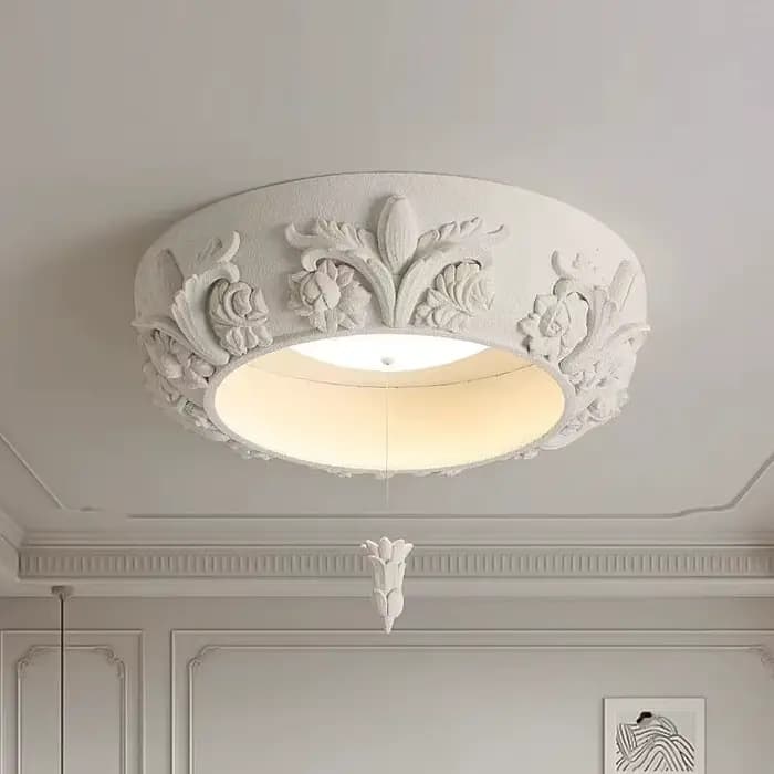 Lustre artistique en plâtre sculpté rétro blanc gypse rond suspension chambre salon milieu du siècle plafonnier français