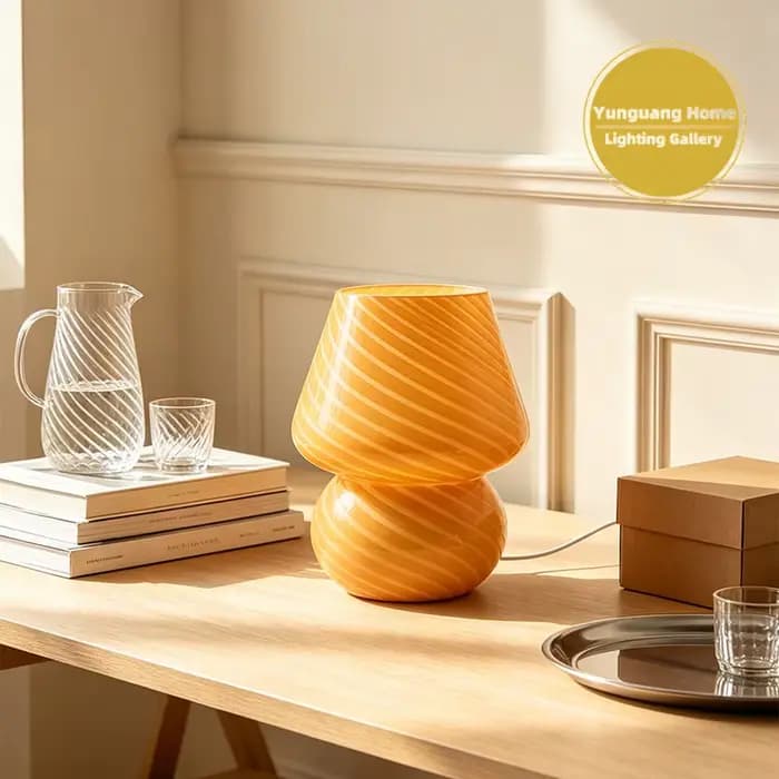 Lampe de table en verre de Murano, moderne, simple, texturée, en forme de champignon, lampe de chevet, 3 températures de couleur, décoration pour chambre à coucher, salon