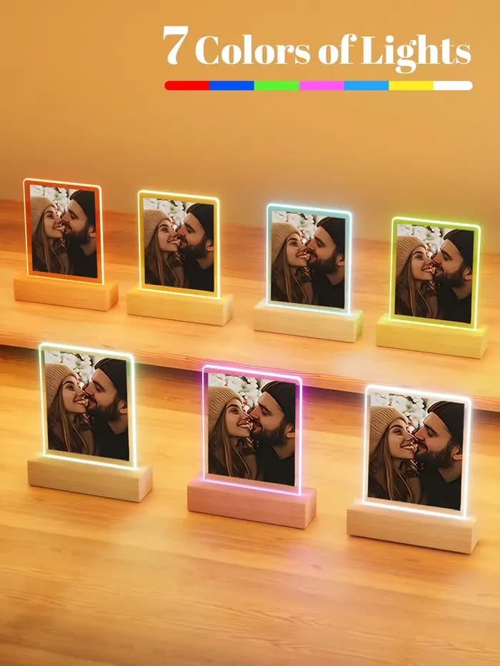 Veilleuse Led Photo de collage de Couple personnalisée, veilleuse acrylique personnalisée avec photo et texte, lumière photo personnalisée,
