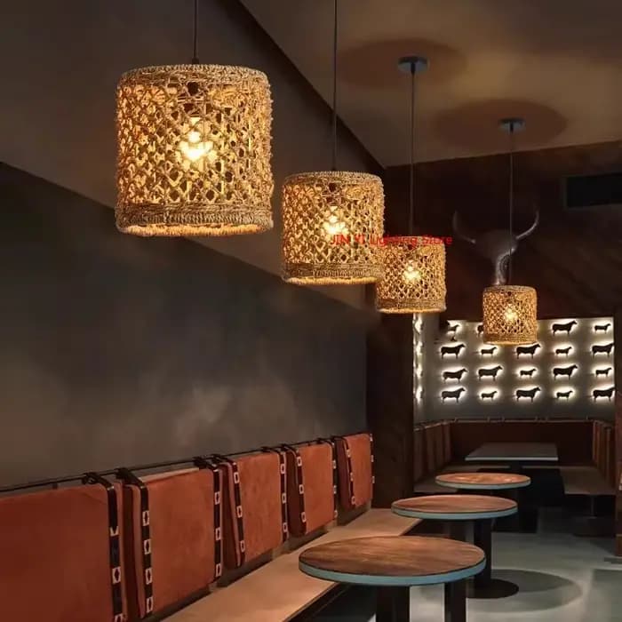Lampe à suspension tissée en bambou, en rotin tissé, pour salle à manger, lanterne d'art japonaise en bambou, luminaires pour maison de thé