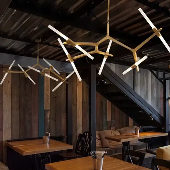 Lustre de branche d'arbre minimaliste moderne, Tube de verre de luxe, lumière irrégulière pour LOFT industriel, salon, salle à manger en métal